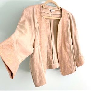 100% Linen Straight Open Jacket with Gold Trim